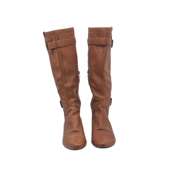 Nine West Brown Leather Buckle Up Pointed Toe Tall Boots Size 8 Women’s - Picture 3 of 11